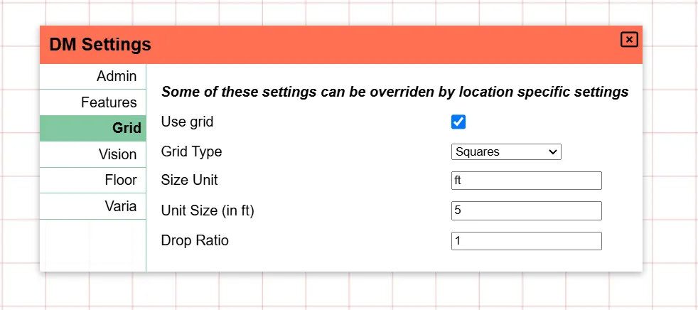 DM Grid Settings